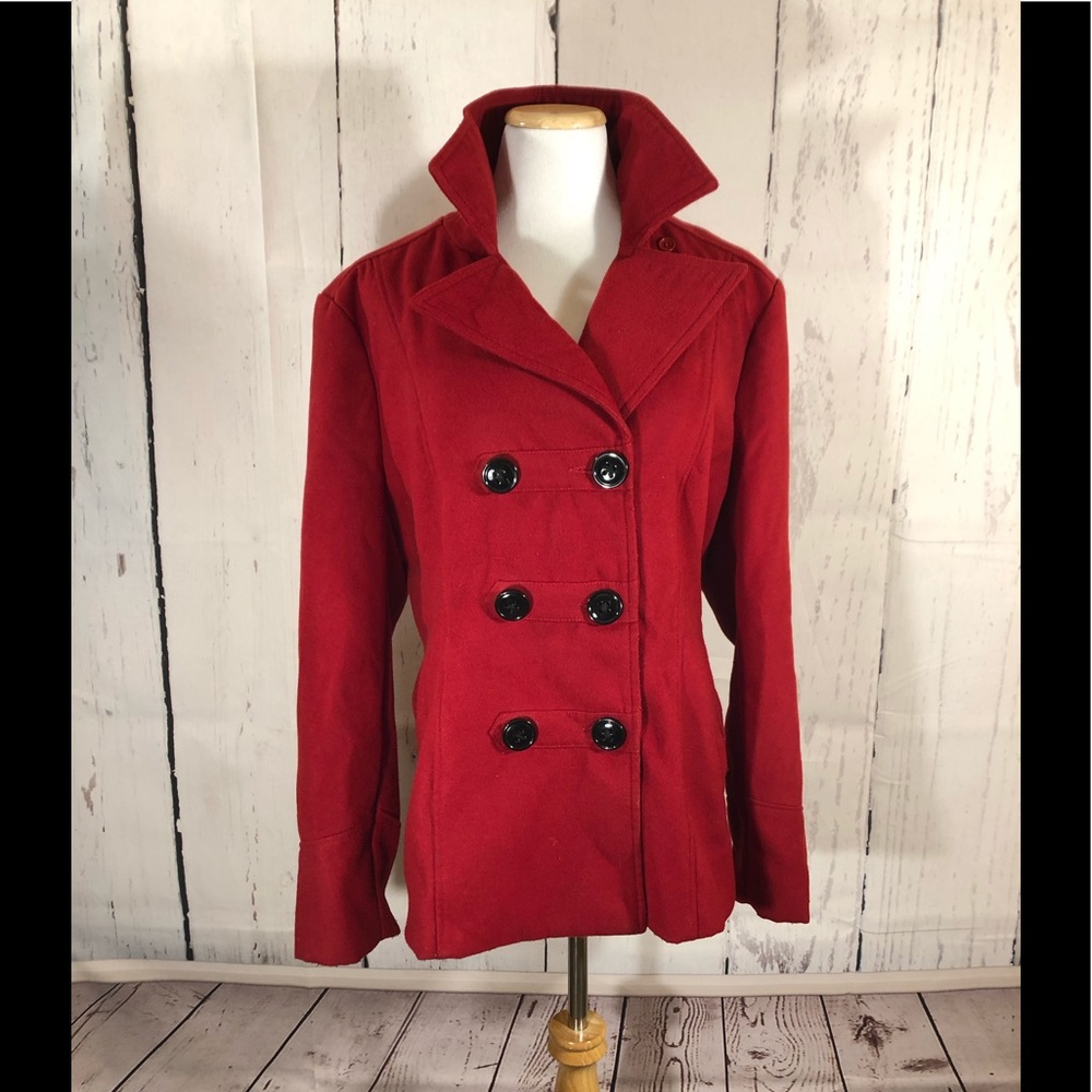 Red Wool Pea Coat